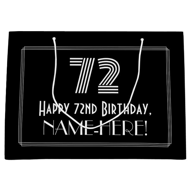 Grand Sac Cadeau 72e anniversaire — Art Déco Inspiré Look "72" & No (Devant)