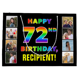 Grand Sac Cadeau 72e anniversaire : Rainbow Text, Custom Photos & N