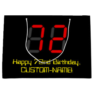 Grand Sac Cadeau 72e anniversaire : Rouge Digital Clock Style "72"