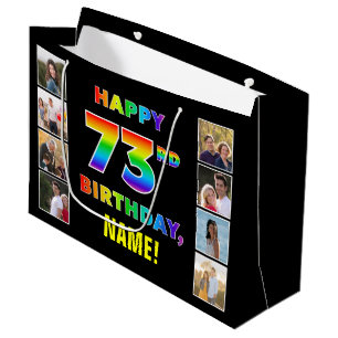 Grand Sac Cadeau 73e anniversaire : Rainbow Text, Custom Photos & N