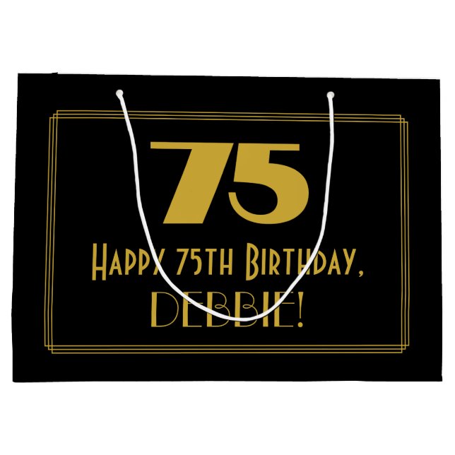 Grand Sac Cadeau 75e anniversaire — Art Déco Inspiré Look "75" & No (Dos)