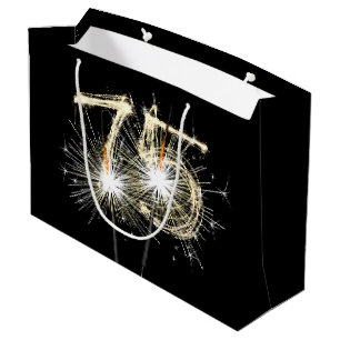 Grand Sac Cadeau 75e Anniversaire Sparklers Sur Black Large Cadeau 