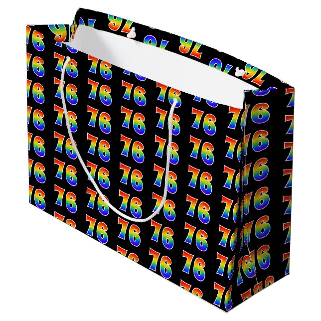 Grand Sac Cadeau 76e anniversaire : Fun Rainbow Event Numéro 76 Mot (Dos Angle)