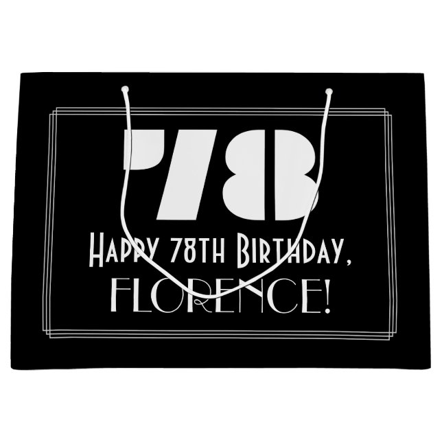 Grand Sac Cadeau 78e anniversaire ~ Art Déco Inspiré Look "78" + No (Devant)
