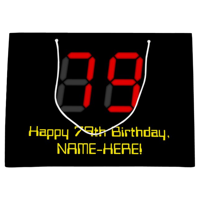 Grand Sac Cadeau 79e anniversaire : Rouge Digital Clock Style "79"  (Devant)