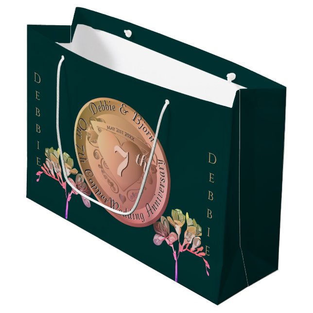 Grand Sac Cadeau 7e anniversaire Mariage Frésis en cuivre (Devant Angle)