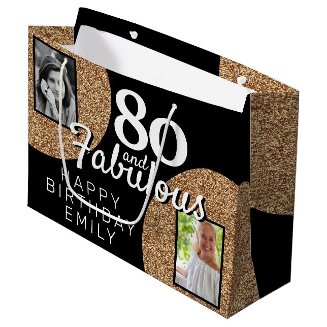 Grand Sac Cadeau 80 et Fabulous Gold Parties scintillant 2 Photo 80 (Devant Angle)