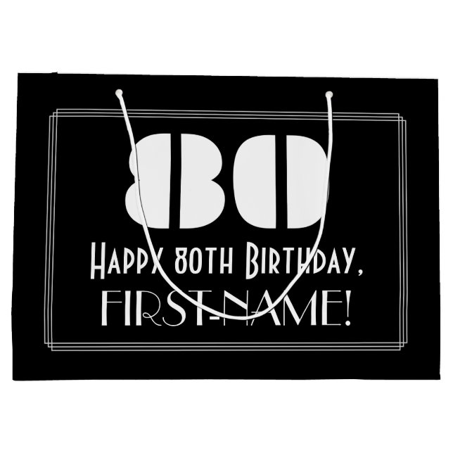 Grand Sac Cadeau 80e anniversaire ~ Art Déco Inspiré Look "80" + No (Dos)