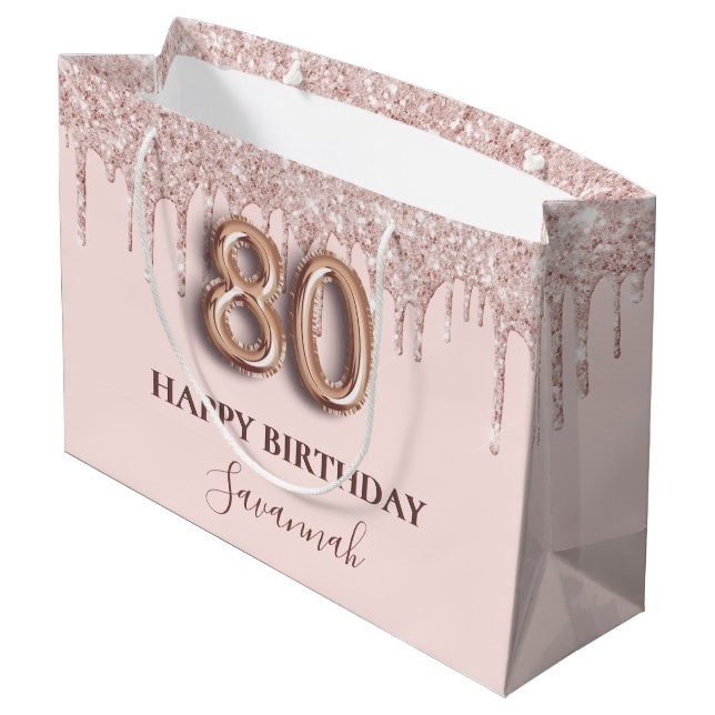 Grand Sac Cadeau 80e anniversaire blush rose parties scintillant go (Dos Angle)