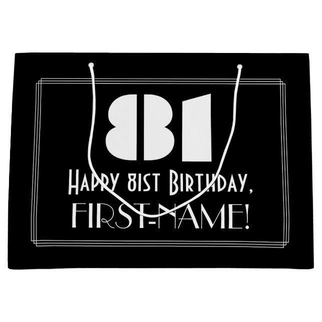 Grand Sac Cadeau 81e anniversaire ~ Art Déco Inspiré Look "81" + No (Devant)