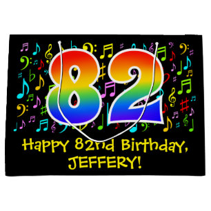 Grand Sac Cadeau 82e anniversaire - Symboles de musique colorée, Ar