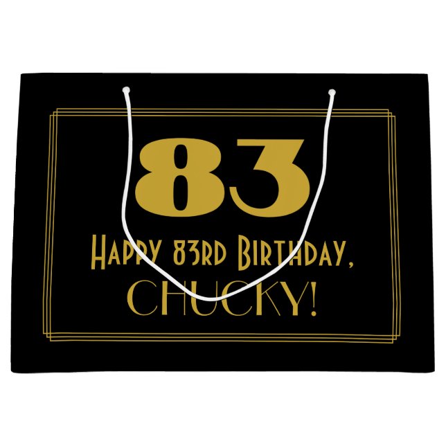 Grand Sac Cadeau 83e anniversaire — Art Déco Inspiré Look "83" & No (Devant)