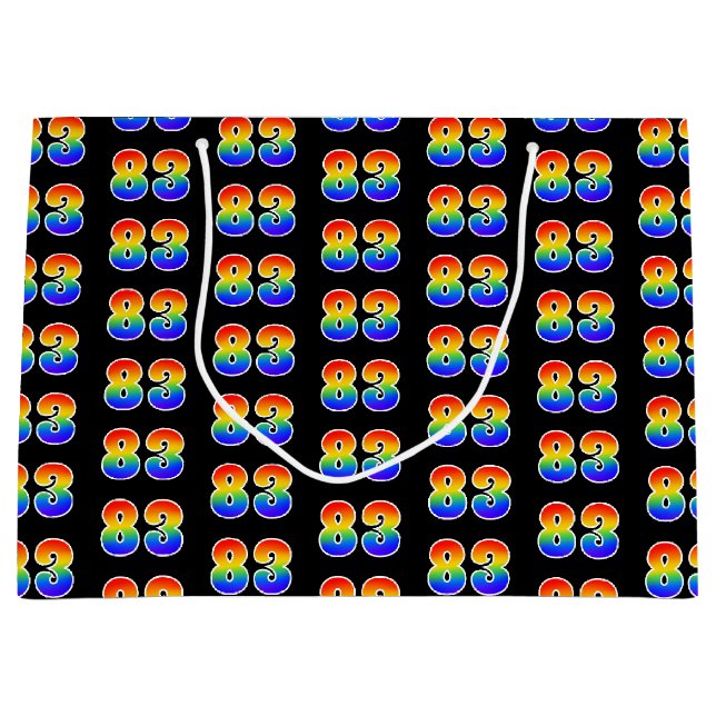 Grand Sac Cadeau 83e anniversaire : Fun Rainbow Event Numéro 83 Mot (Devant)