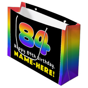Grand Sac Cadeau 84e anniversaire : Arc-en-ciel coloré # 84, Nom pe