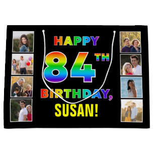 Grand Sac Cadeau 84e anniversaire : Rainbow Text, Custom Photos & N