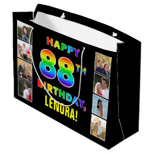 Grand Sac Cadeau 88e anniversaire : Rainbow Text, Custom Photos & N