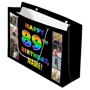 Grand Sac Cadeau 89e anniversaire : Rainbow Text, Custom Photos & N