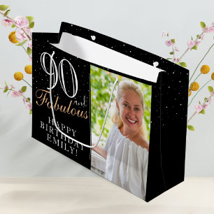 Grand Sac Cadeau 90 et fabuleux Elegant Black 90th Birthday Photo