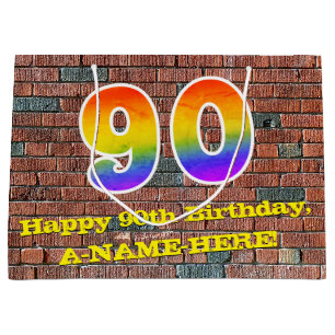 Grand Sac Cadeau 90e anniversaire : Amusant, Arc-en-ciel inspiré pa