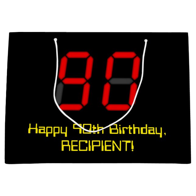 Grand Sac Cadeau 90e anniversaire : Rouge Digital Clock Style "90"  (Devant)