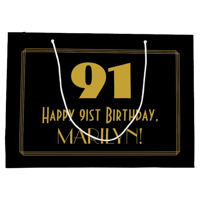 Grand Sac Cadeau 91e anniversaire — Art Déco Inspiré Look "91" & No (Dos)