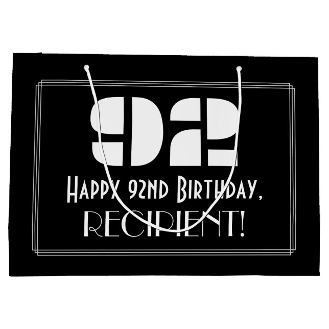 Grand Sac Cadeau 92e anniversaire ~ Art Déco Inspiré Look "92" + No (Dos)