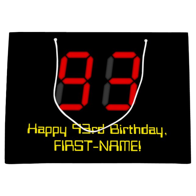 Grand Sac Cadeau 93ème anniversaire : Rouge Digital Clock Style "93 (Devant)