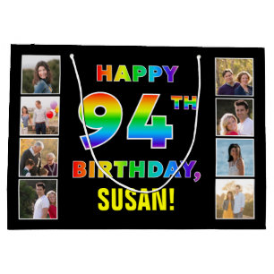 Grand Sac Cadeau 94e anniversaire : Rainbow Text, Custom Photos & N