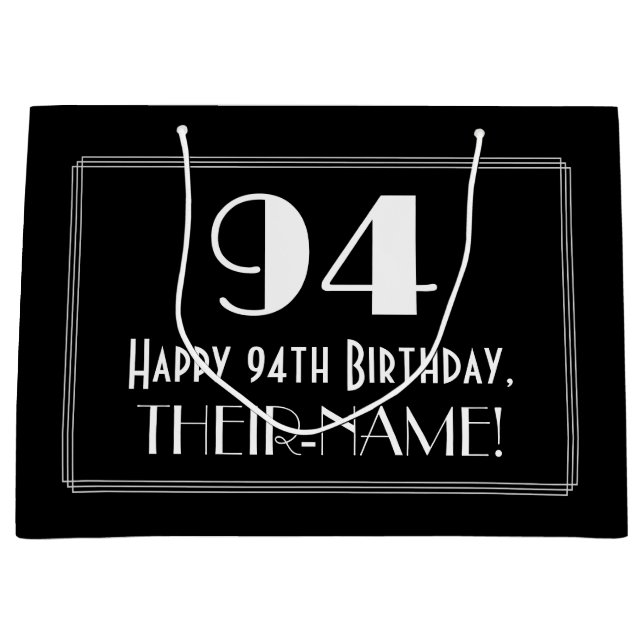 Grand Sac Cadeau 94ème anniversaire : Art Déco Style inspiré "94",  (Devant)