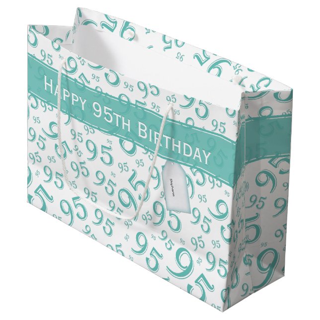 Grand Sac Cadeau 95e Joyeux anniversaire Turquoise numéro aléatoire (Devant Angle)