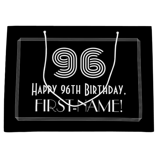 Grand Sac Cadeau 96e anniversaire — Art Déco Inspiré Look "96" & No (Devant)
