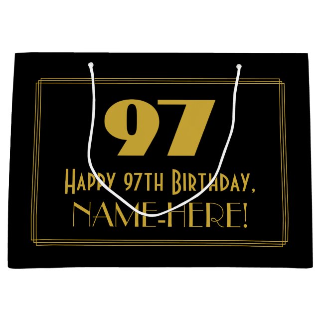 Grand Sac Cadeau 97e anniversaire — Art Déco Inspiré Look "97" & No (Devant)