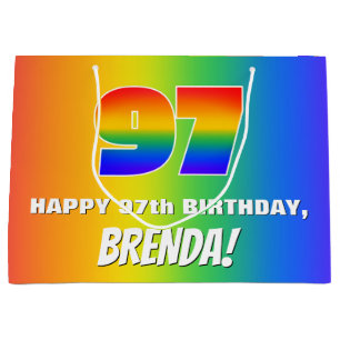 Grand Sac Cadeau 97e Anniversaire : Motif Arc-en-ciel Coloré et Amu