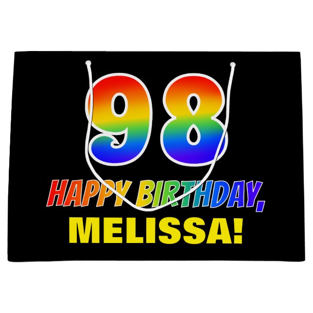 Grand Sac Cadeau 98e anniversaire : Bold, amusant, simple, arc-en-c (Devant)