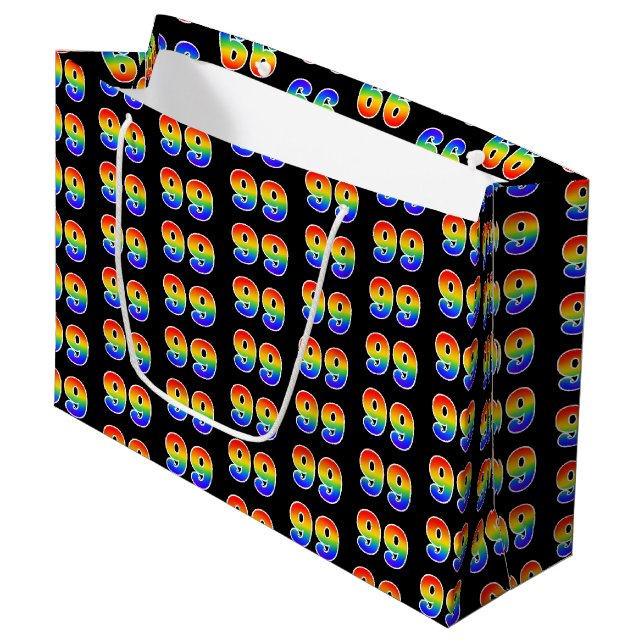 Grand Sac Cadeau 99e anniversaire : Fun Rainbow Event Numéro 99 Mot (Devant Angle)