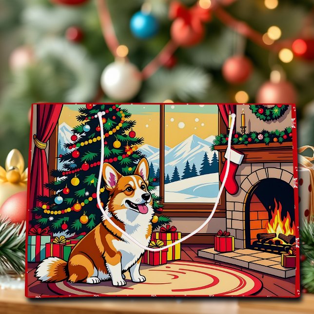 Grand Sac Cadeau A Cute Festive Corgi Christmas (Créateur téléchargé)