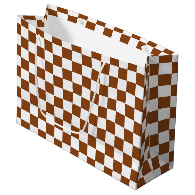 Grand Sac Cadeau à damiers Brown et blanc (Devant Angle)