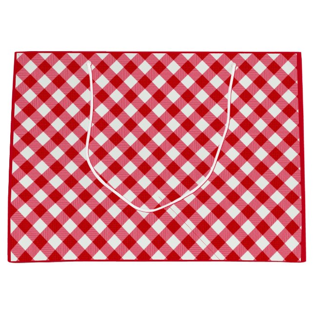 Grand Sac Cadeau à damiers tartan plaid classique rouge blanc textu (Devant)