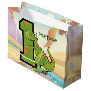 Grand Sac Cadeau Ă?re coutume de fête d'anniversaire de dinosaure