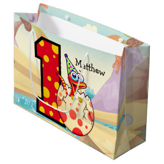 Grand Sac Cadeau Ă?re coutume de fête d'anniversaire de dinosaure