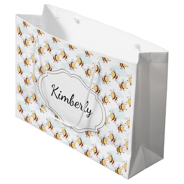 Grand Sac Cadeau Abeille de bosse personnalisée (Devant Angle)