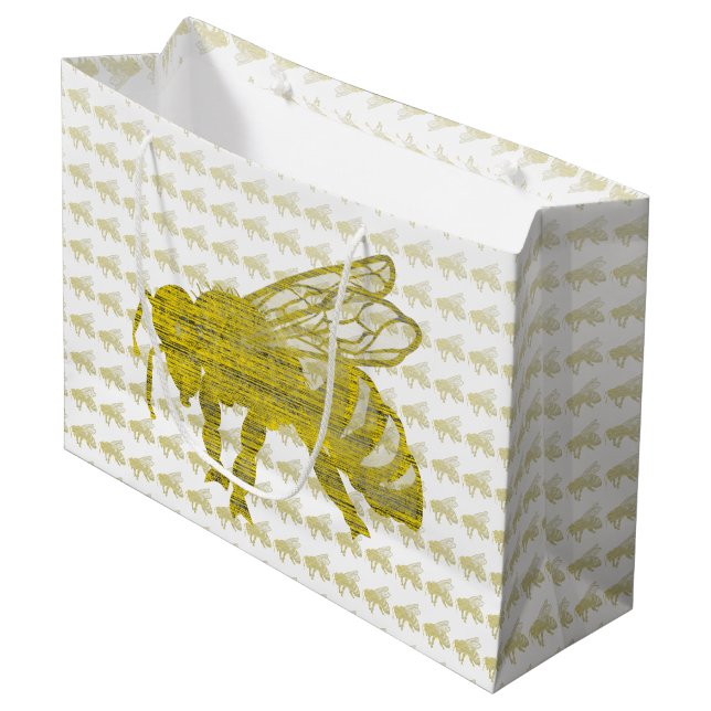 Grand Sac Cadeau Abeille d'impression typographique (Devant Angle)