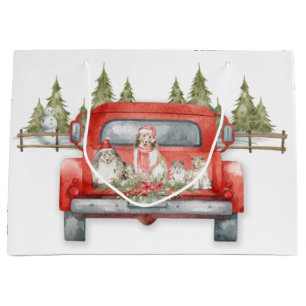 Grand Sac Cadeau Abris de Noël dans un camion Vintage rouge