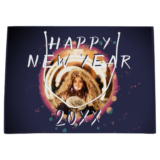 Grand Sac Cadeau Abstrait moderne Bonne année 2023 Photo (Devant)