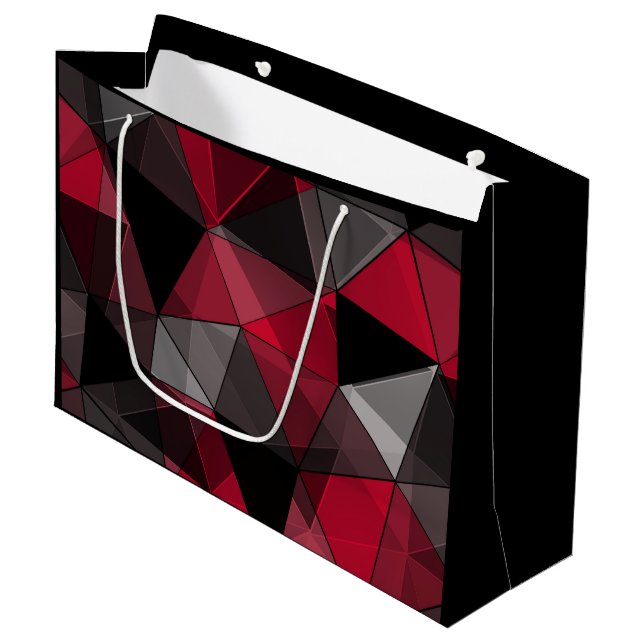 Grand Sac Cadeau Abstrait, noir et rouge, triangle, géométrique, no (Devant Angle)