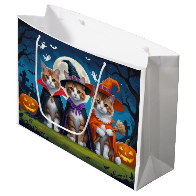 Grand Sac Cadeau Abyssinian Chats Citrouille Halloween Funny (Devant Angle)