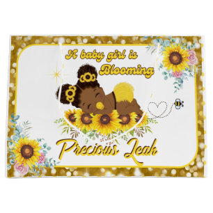 Grand Sac Cadeau Adorable Baby shower de tournesol afro-américain