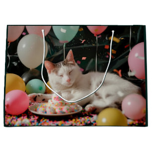 Grand Sac Cadeau Adorable Chat Anniversaire Design de fête