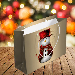 Grand Sac Cadeau Adorable Dapper Snowman en Velvet rouge