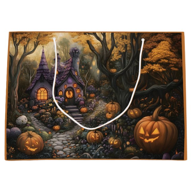 Grand Sac Cadeau Adorable Éffrayant House et Halloween Citrouille P (Devant)